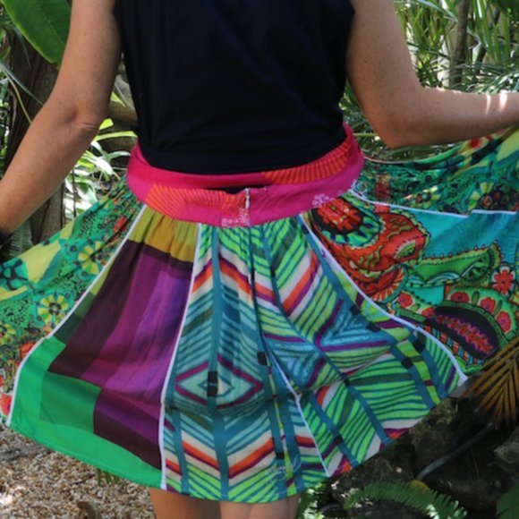 Desigual RARE Pink/Green PAKAIAN Jadi Wanita Cotton Mini Skirt, Size 42 (10) - Picture 3 of 8